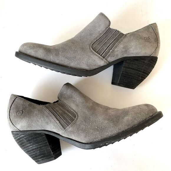Born Tope Gray Suede Leather Heeled Boots Side Gore Sz 10 Boho Coastal Chic - Picture 5 of 15